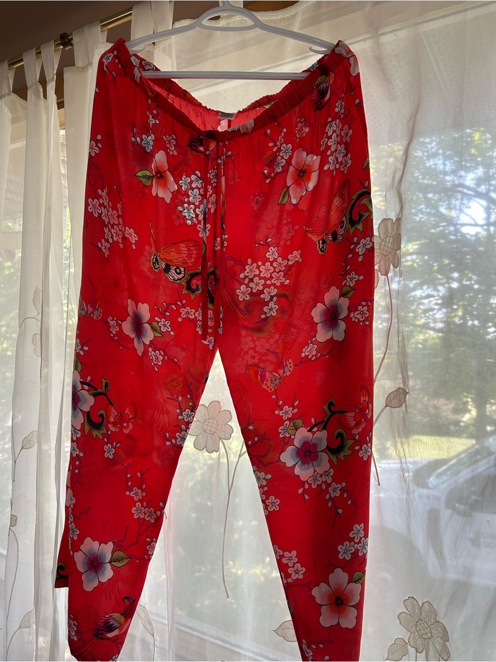 Women’s - Natori - Coral Red Floral Elastic Waist Lounge Pants